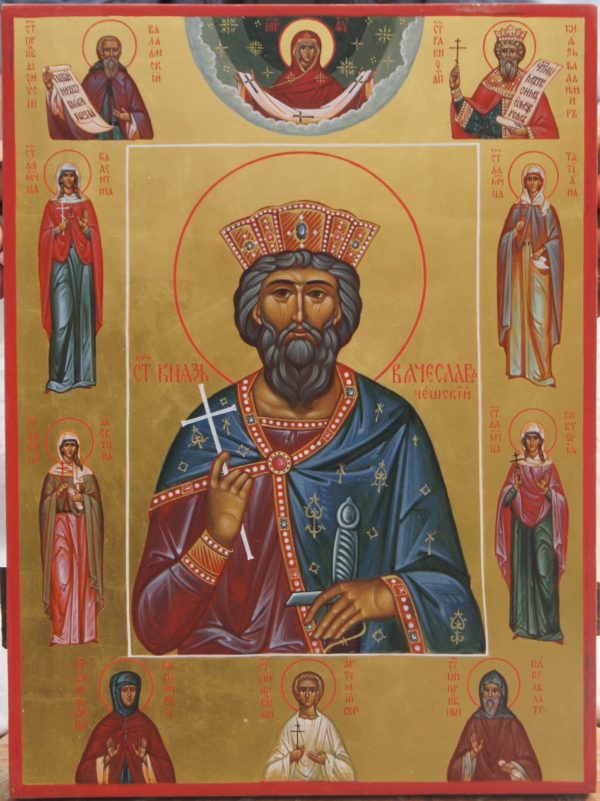 Святой благоверный князь Вячеслав Чешский со святыми на полях.