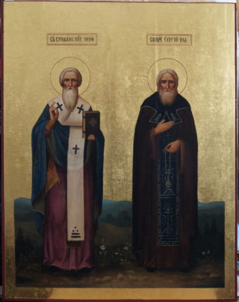 Реставрация иконы Святителя  Стефана и Преподобного Сергия.